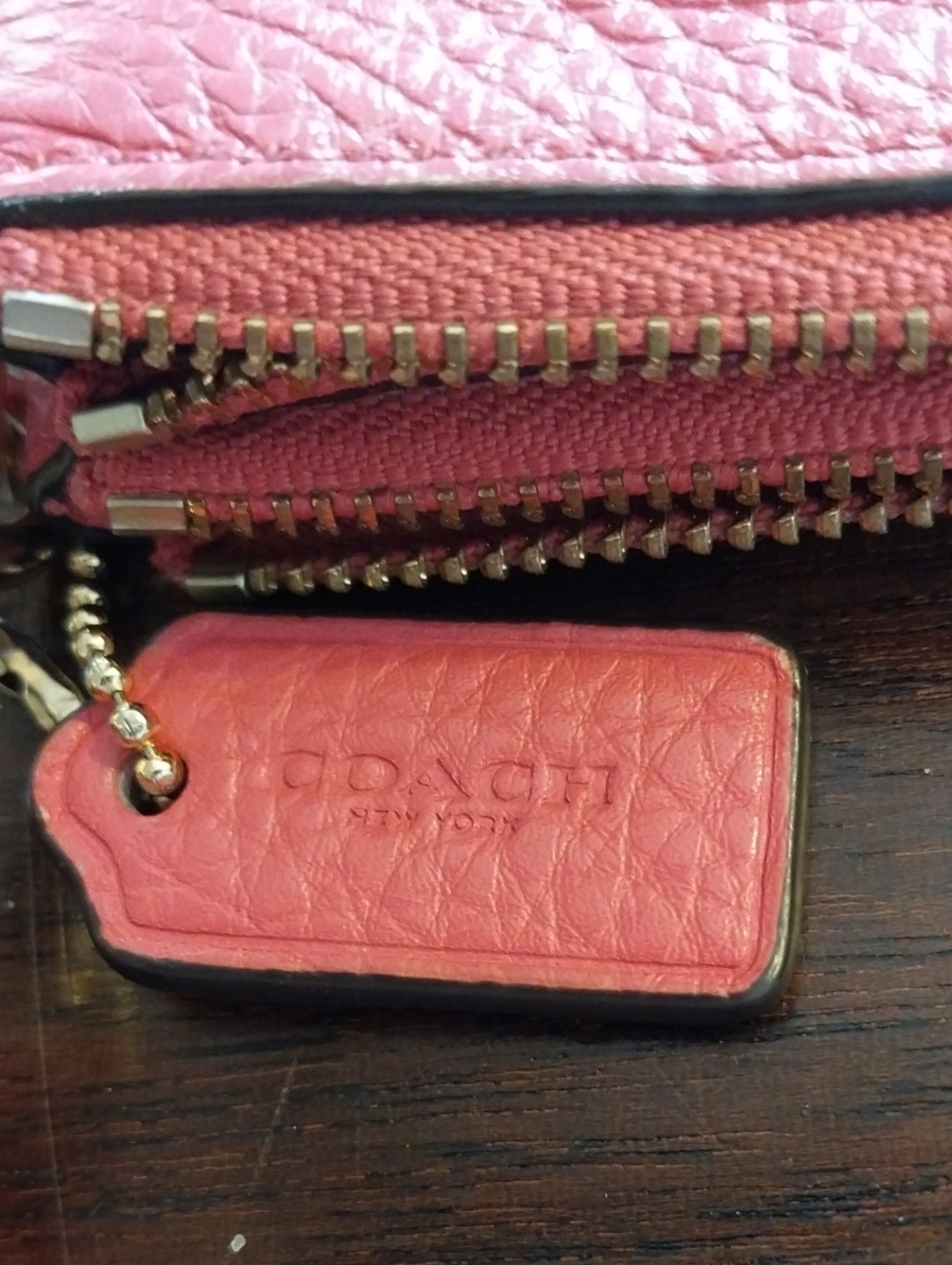 Coach Pebbled Leather Wristlet Wallet - Pinkish Red, Gently Loved - Picture 3 of 9